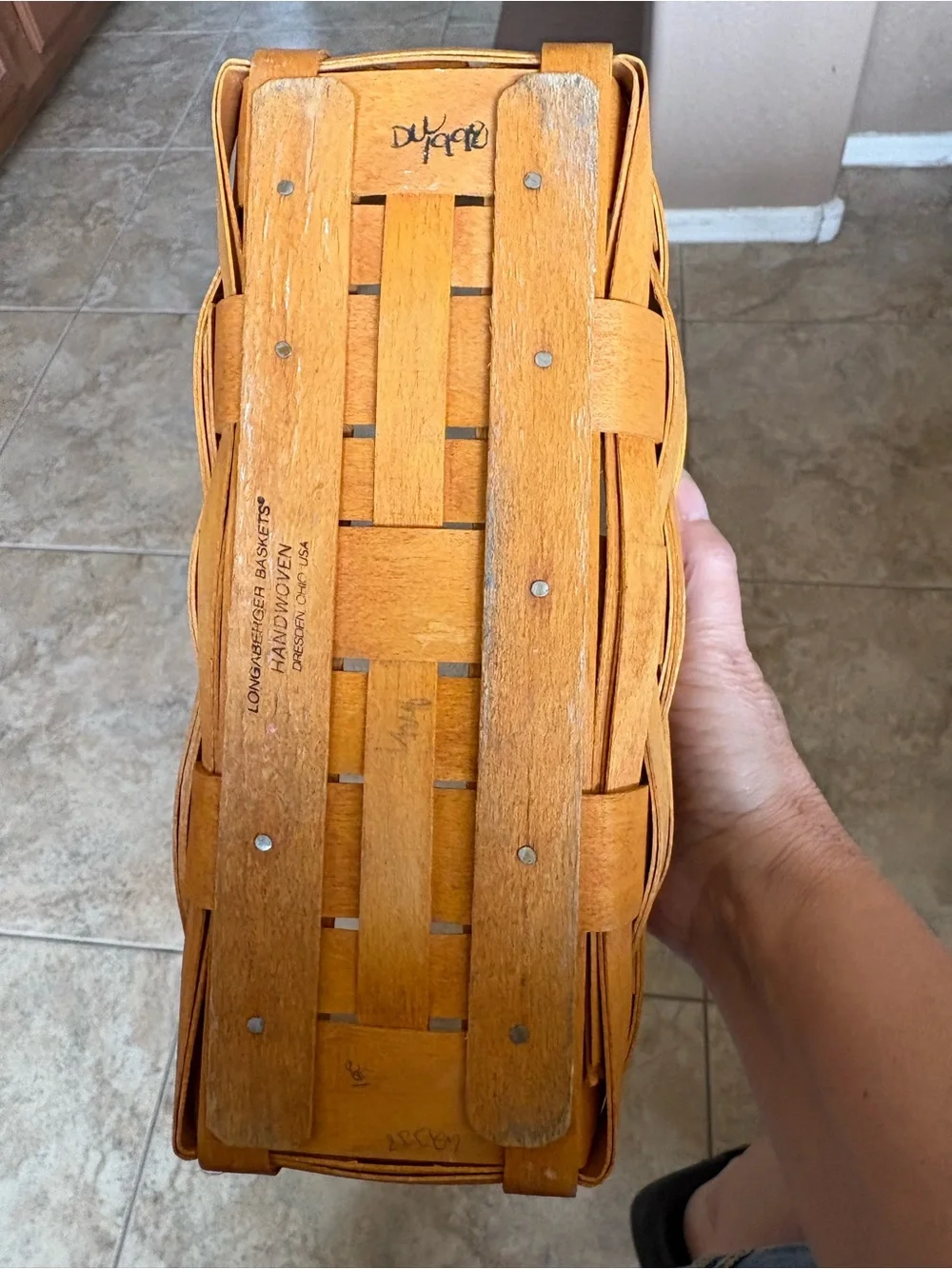 Longaberger woven wood basket in light tan